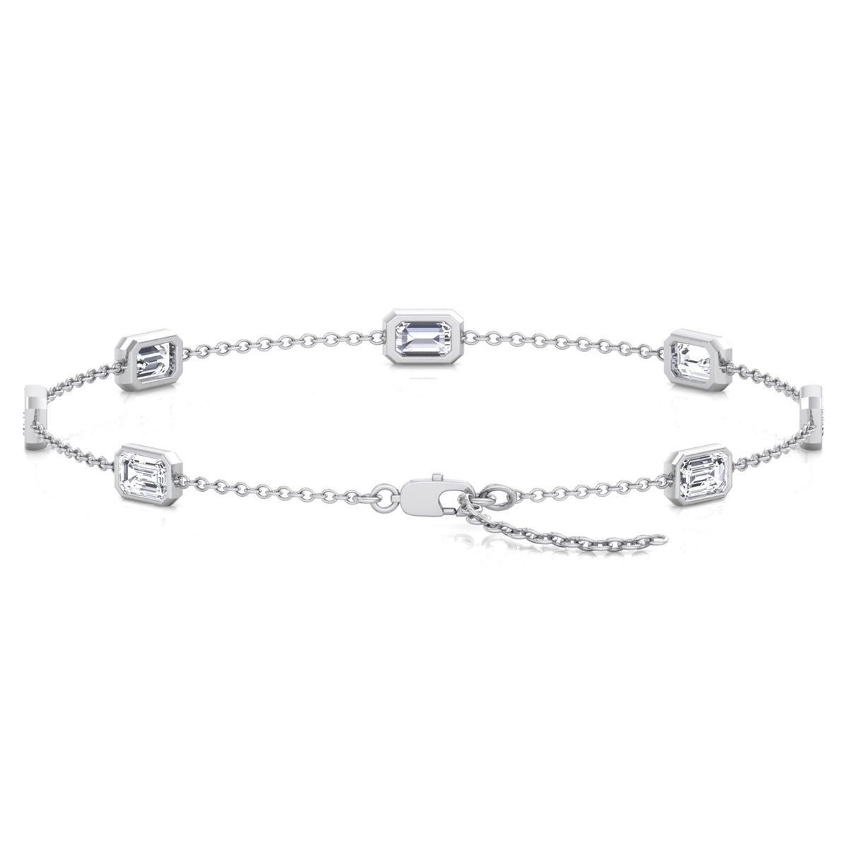 Emerald Shape Natural Diamonds By The Yard Bracelet-1.10CT-14K-18K-White Gold-Lobster Clasp
