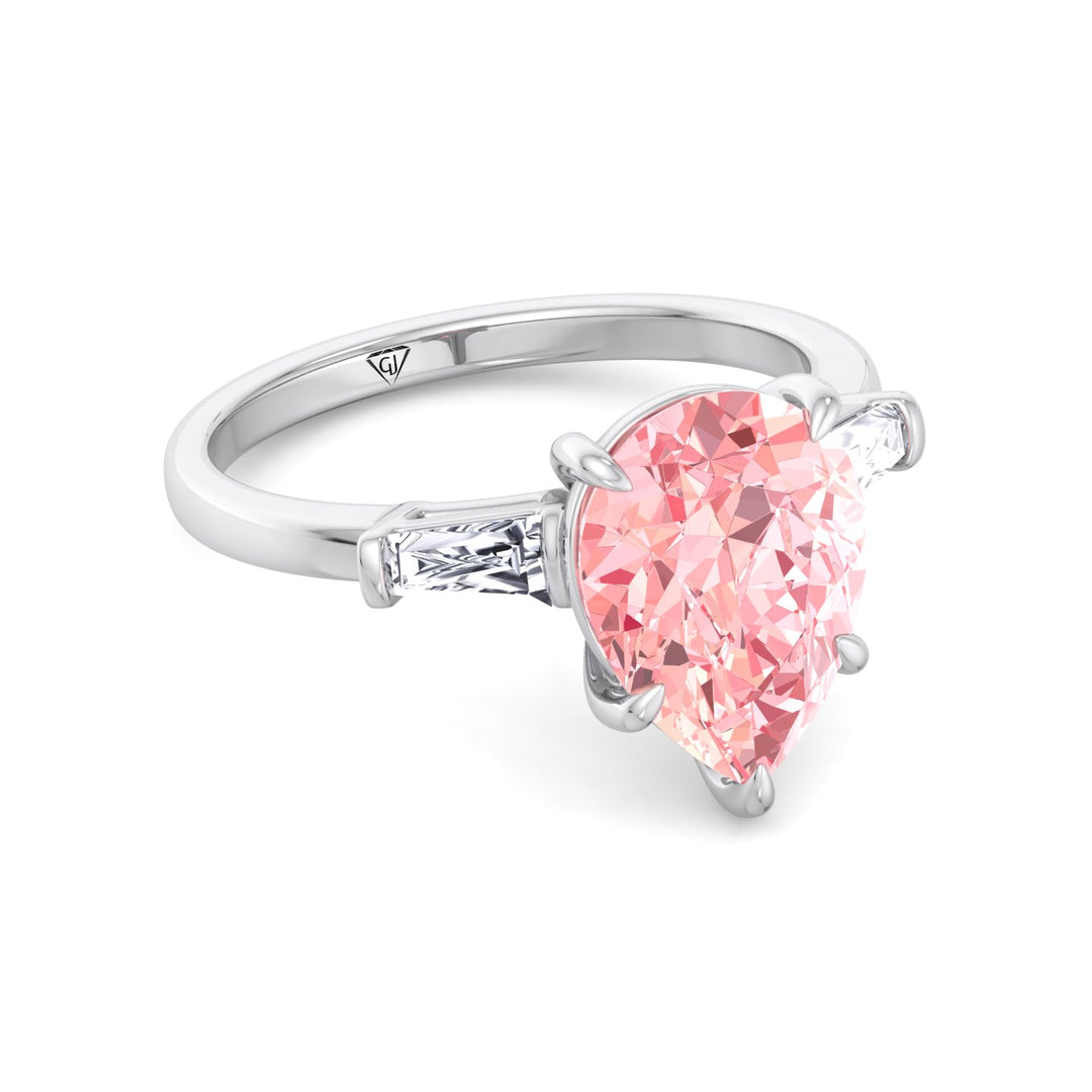 Denise - Pear Shape Pink Diamond Engagement Ring with Tapered Baguettes