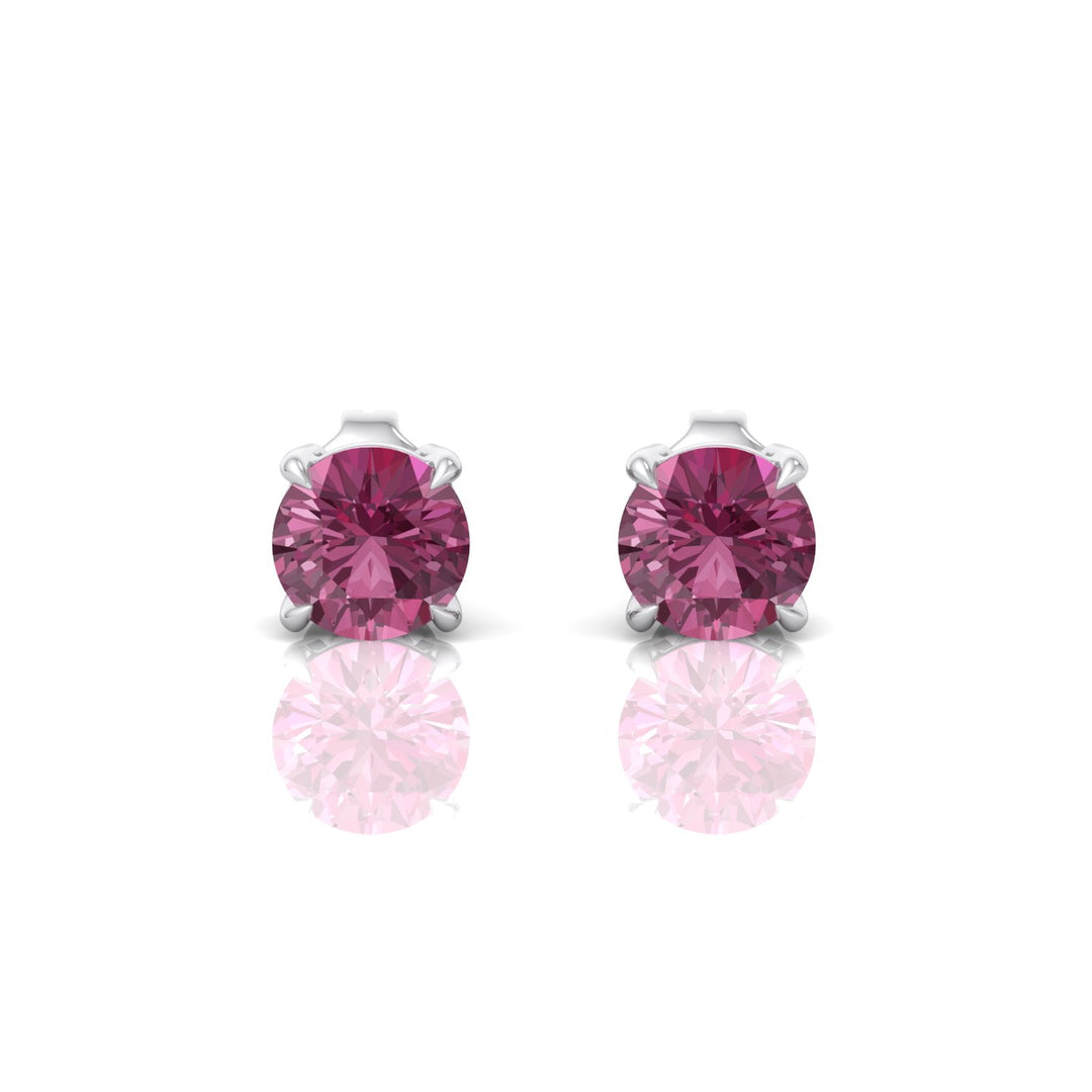 4 Prong Round Shape Natural Pink Sapphire Studs