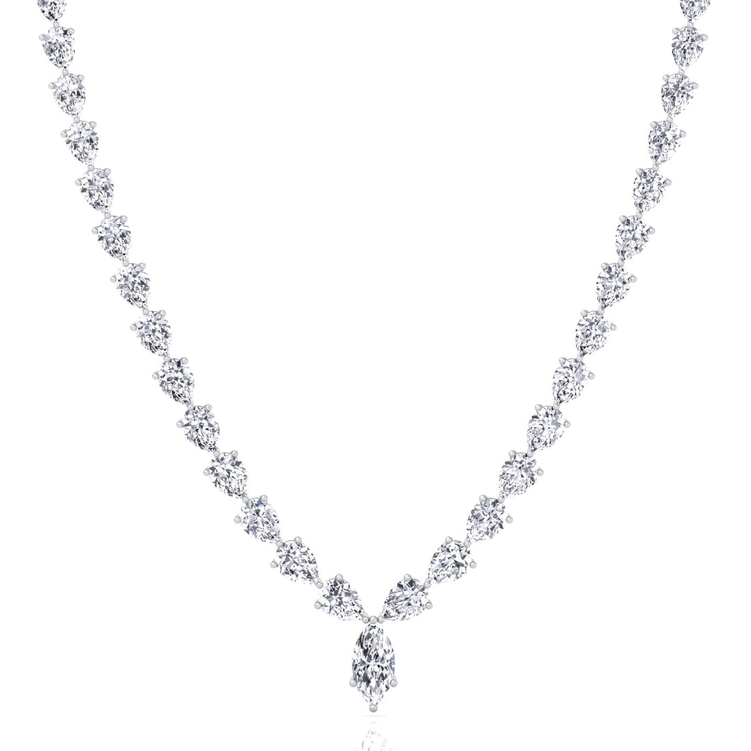 Pear Shape Natural Diamond Tennis Necklace White Gold 14K