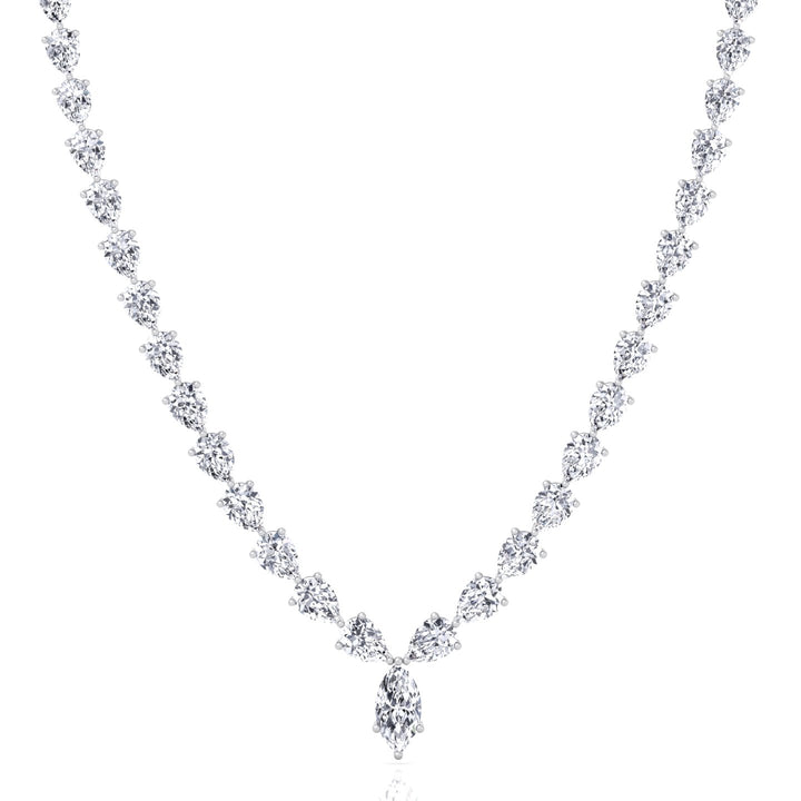 Pear Shape Natural Diamond Tennis Necklace White Gold 14K