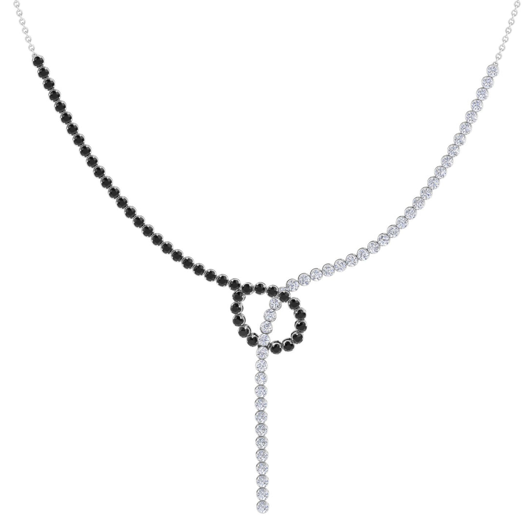 Black and White Natural Diamond Lariat Necklace White Gold 18K