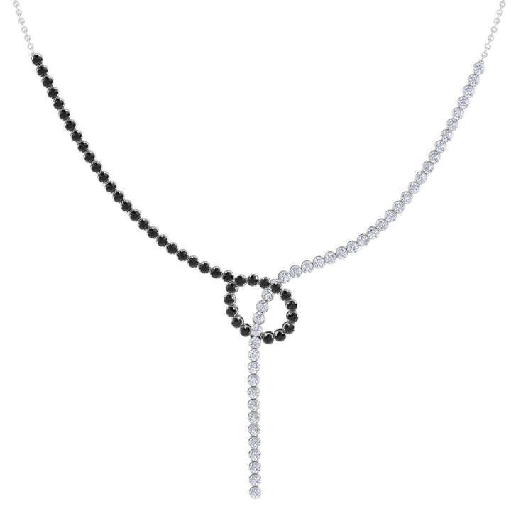 Black and White Natural Diamond Lariat Necklace White Gold 18K