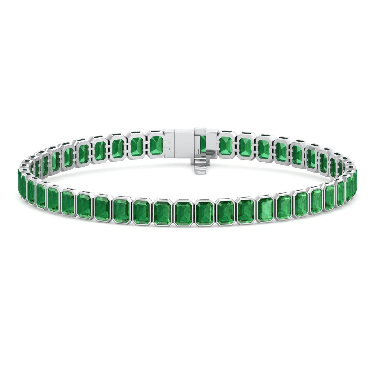 Bezel Set Emerald Cut Natural Green Emerald Tennis Bracelet White Gold 14K 18K