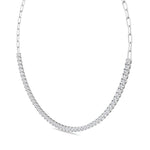 Piazza - Halfway Adjustable Diamond Tennis Necklace With Paperclip Chain - Gem Jewelers Co