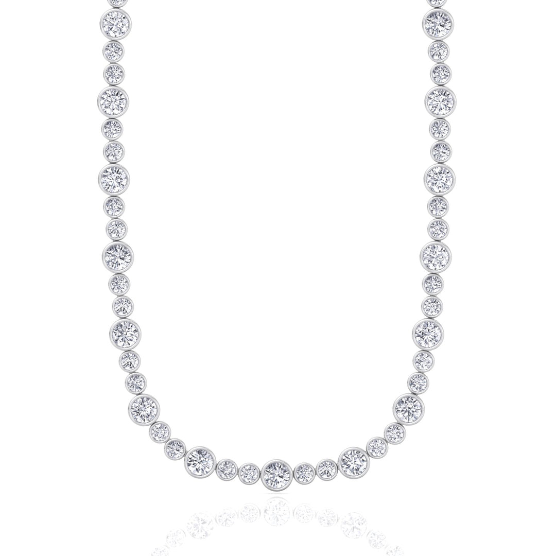 Alternating Size Bezel Set Natural Diamond Tennis Necklace White Gold 18K
