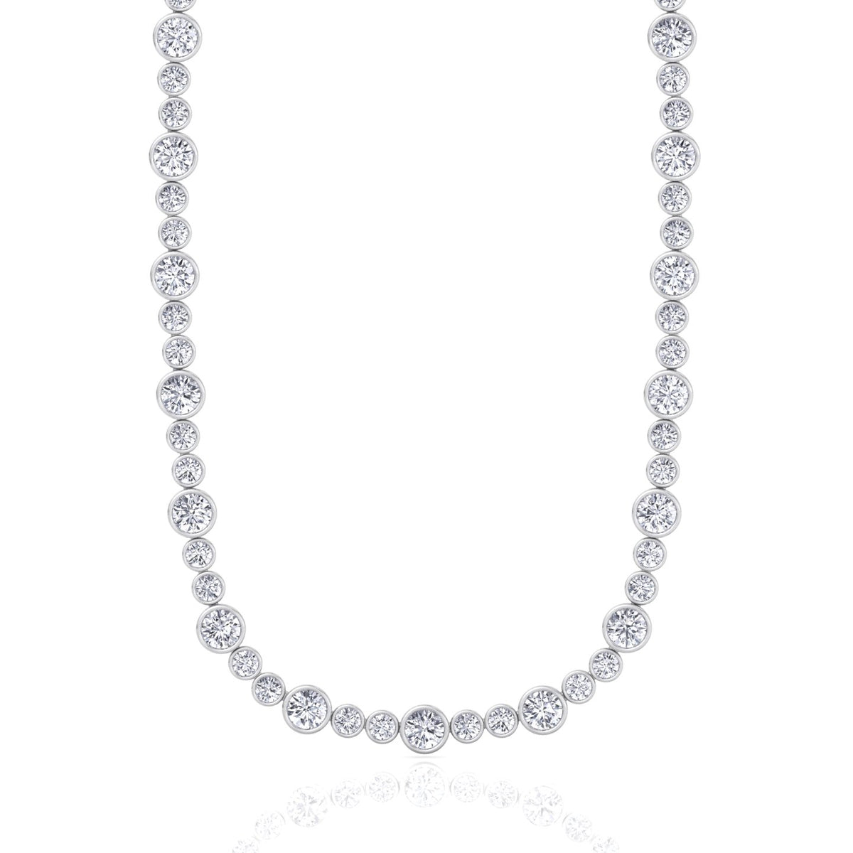 Alternating Size Bezel Set Natural Diamond Tennis Necklace White Gold 18K