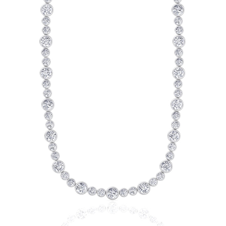 Alternating Size Bezel Set Natural Diamond Tennis Necklace White Gold 18K