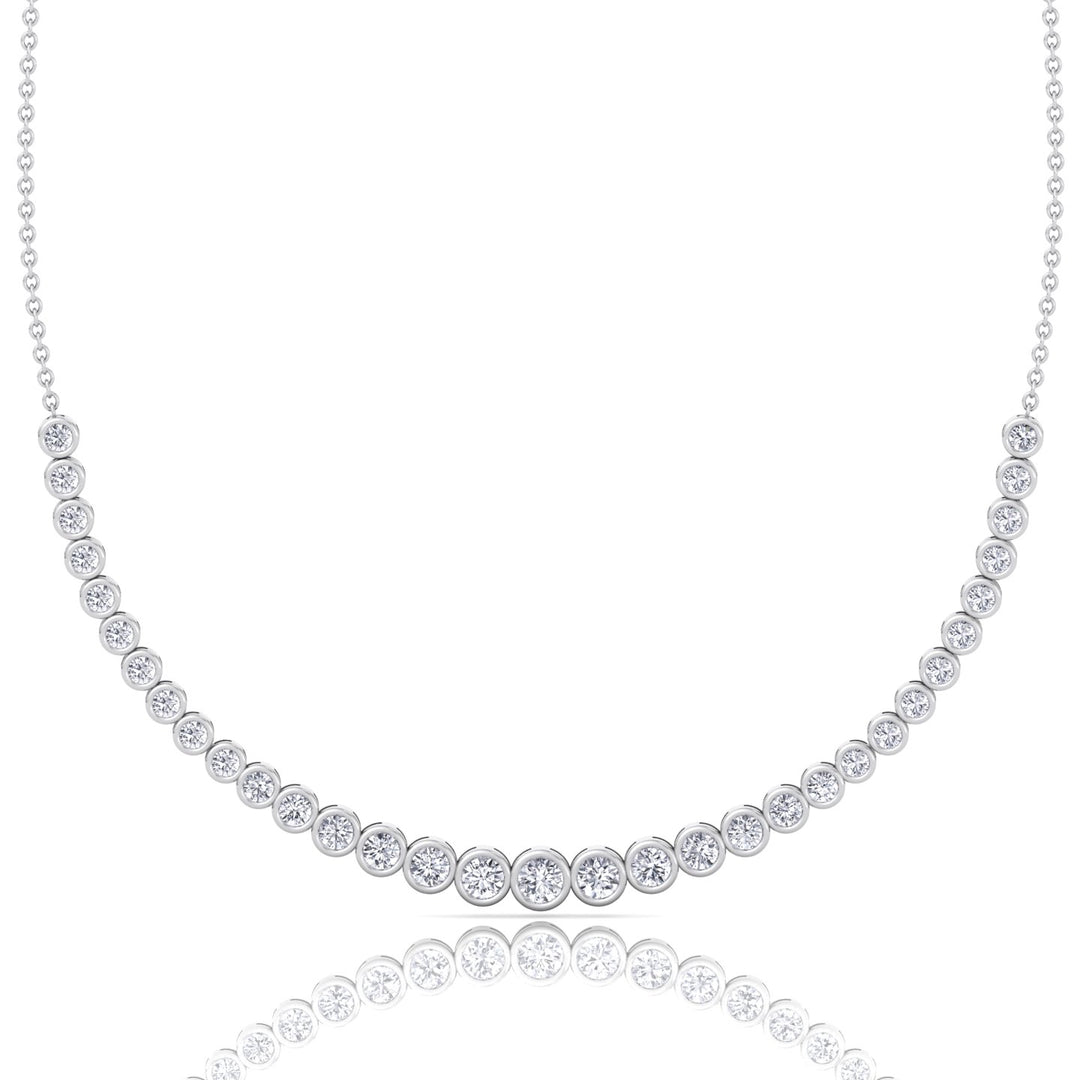 Halfway Graduated Bezel Set Natural Diamond Tennis Necklace White Gold 18K