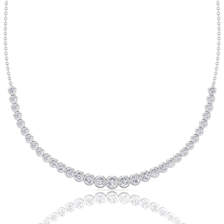 Halfway Graduated Bezel Set Natural Diamond Tennis Necklace White Gold 18K