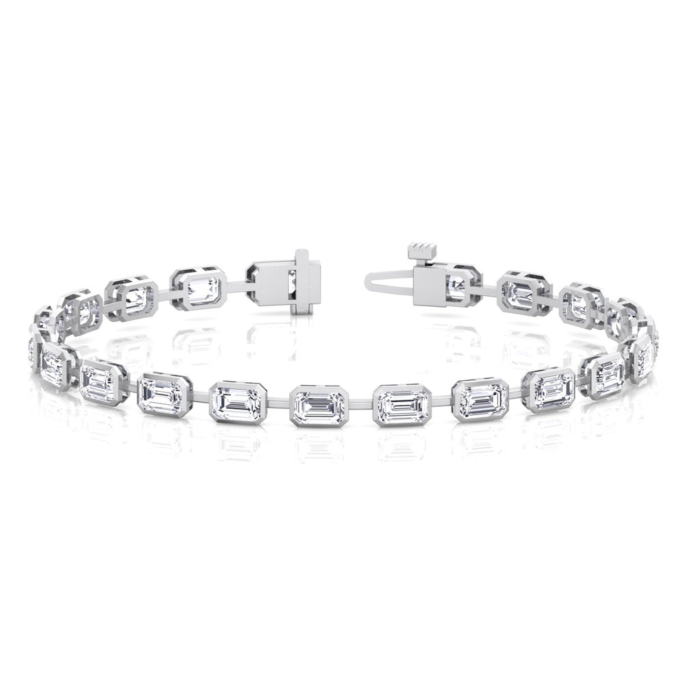 Bezel Set Emerald Cut Natural Diamond Station Bracelet White Gold