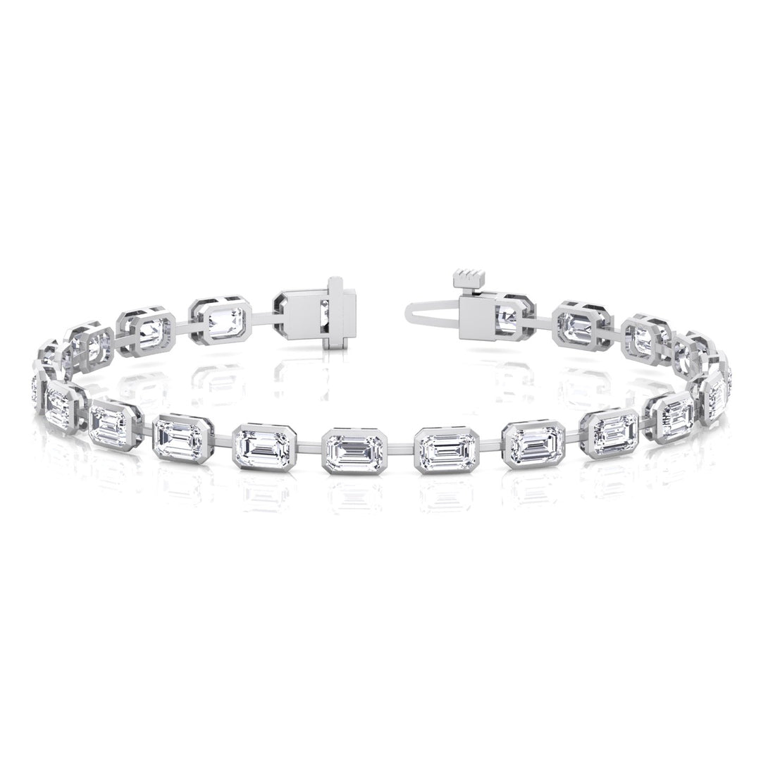Bezel Set Emerald Cut Natural Diamond Station Bracelet White Gold