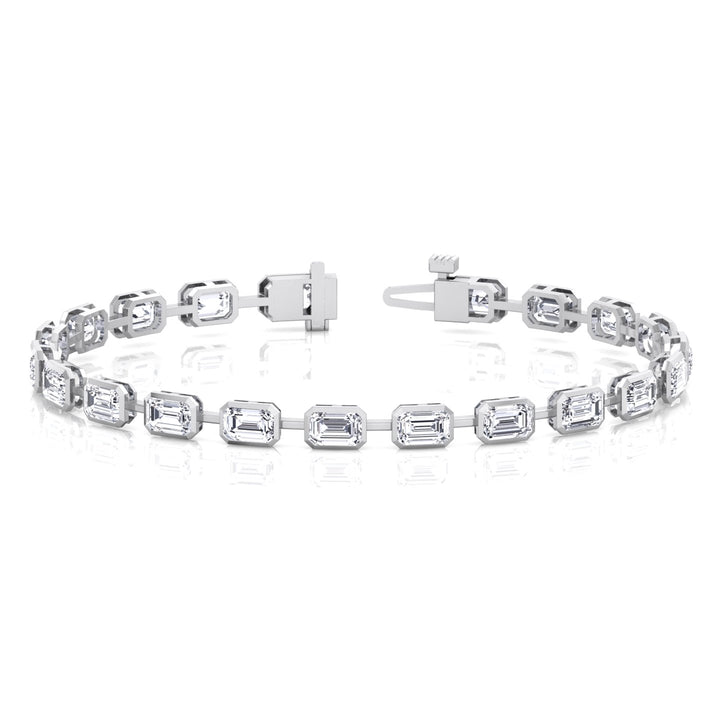 Bezel Set Emerald Cut Natural Diamond Station Bracelet White Gold