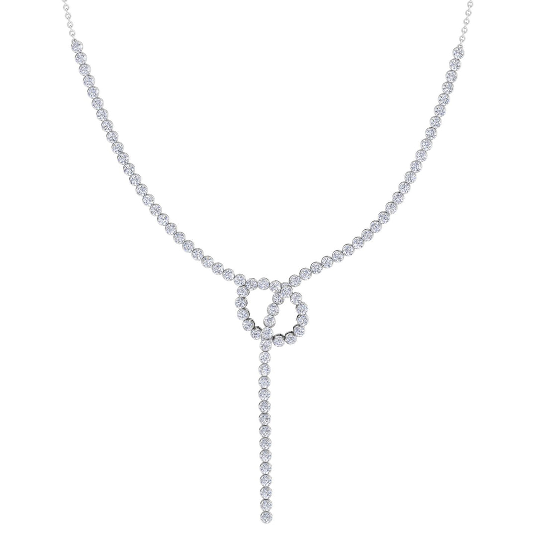 Crown Prong Knot Style Diamond Lariat Necklace White Gold 18K