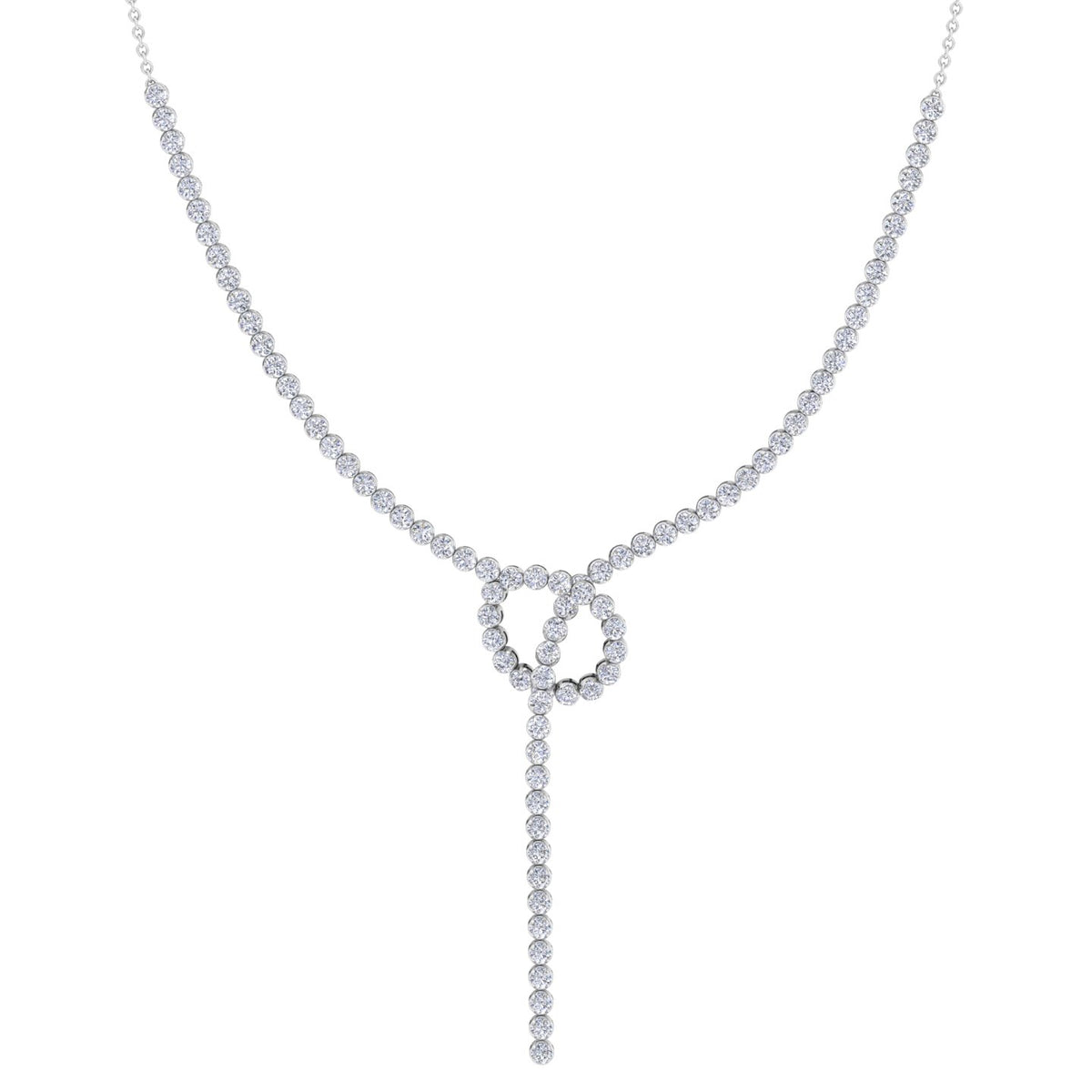 Crown Prong Knot Style Diamond Lariat Necklace White Gold 18K