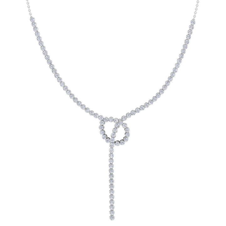 Crown Prong Knot Style Diamond Lariat Necklace White Gold 18K