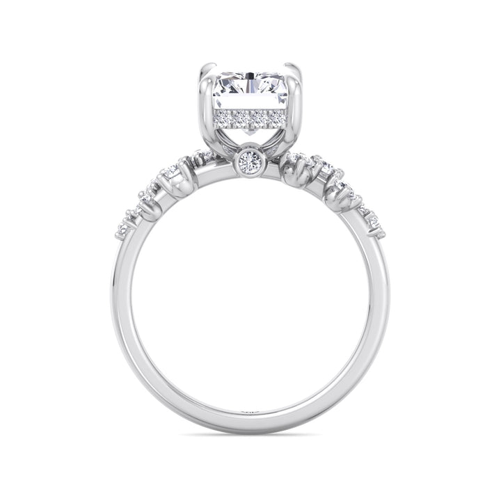 Carmela - Radiant Shape Hidden Halo Diamond Engagement Ring With Clustered Side Stones
