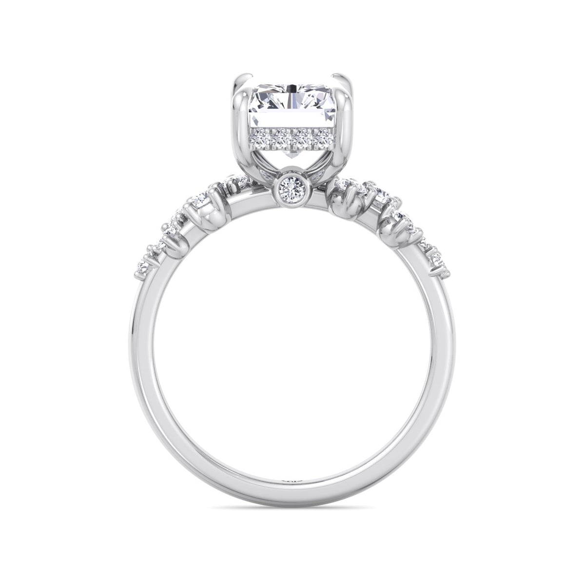 Carmela - Radiant Shape Hidden Halo Diamond Engagement Ring With Clustered Side Stones - Gem Jewelers Co