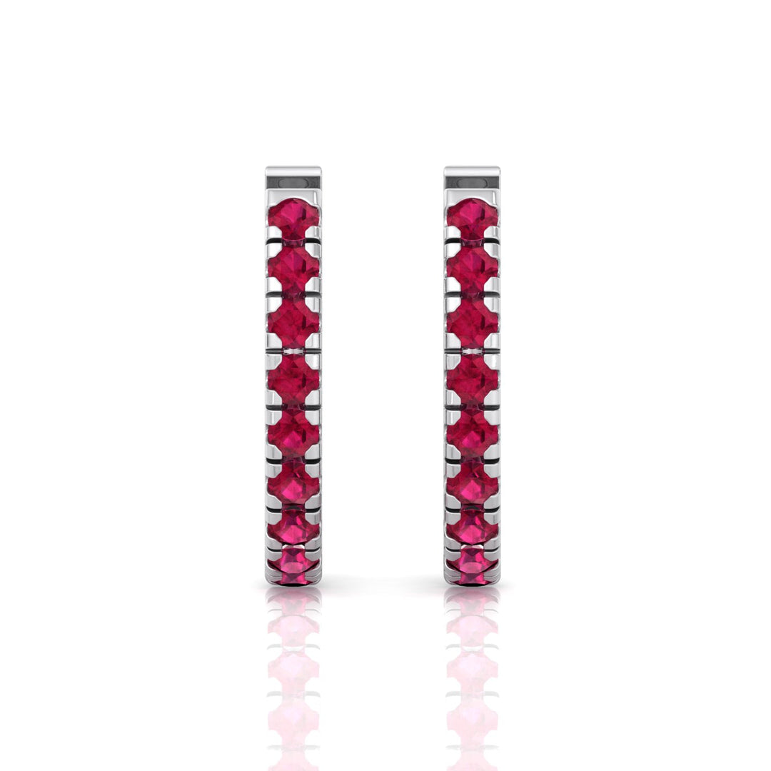 Natural Red Ruby Round Shape Huggie Hoop Earring White Gold 14K