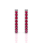 Natural Red Ruby Round Shape Huggie Hoop Earring White Gold 14K