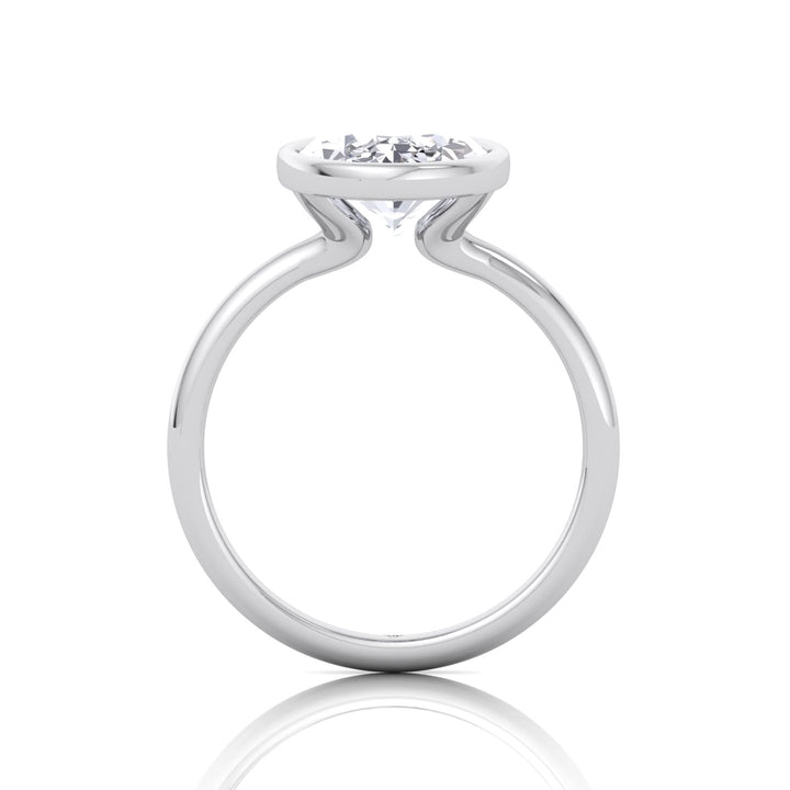 Bezel Set Oval Shape Natural Diamond Solitaire Engagement Ring