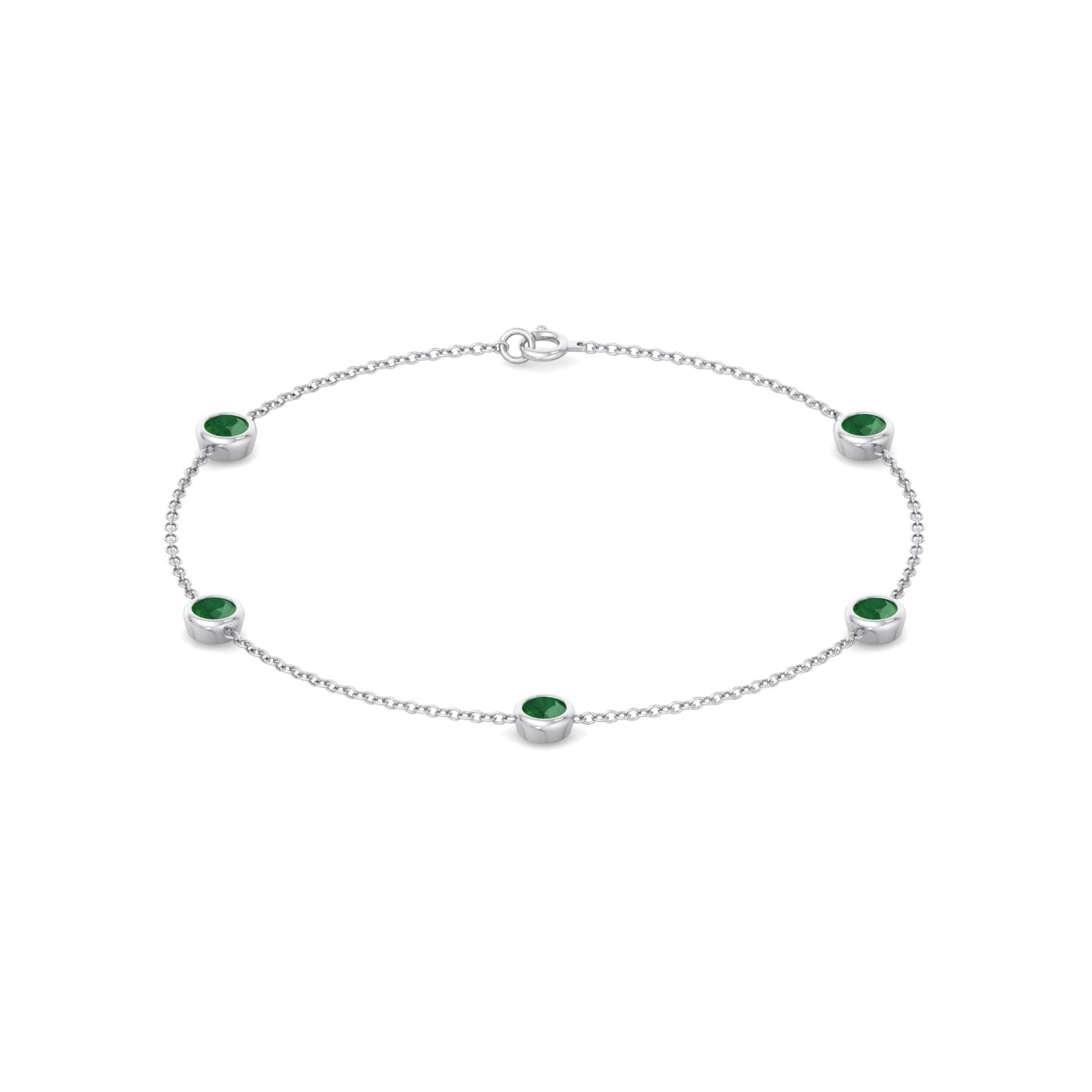 1.55CT Round Natural Green Emerald Station Bracelet in Solid Gold