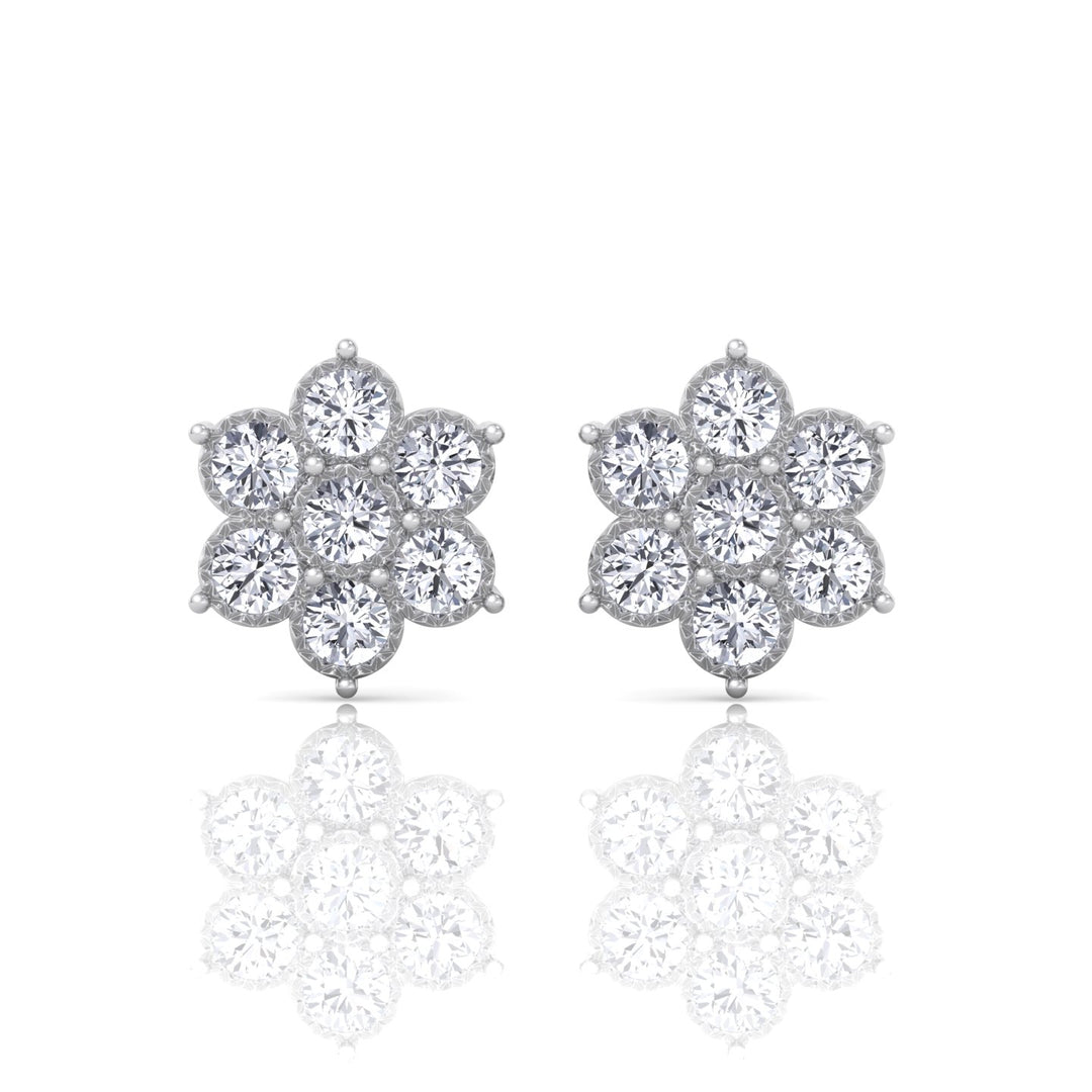 Vintage Style Natural Diamond Flower Earrings White Gold 18K