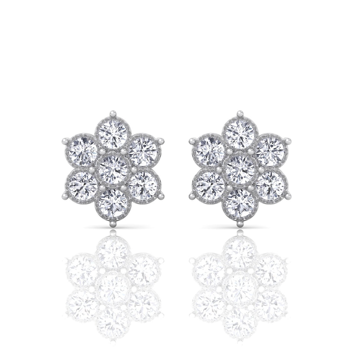 Vintage Style Natural Diamond Flower Earrings White Gold 18K