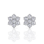 Vintage Style Natural Diamond Flower Earrings White Gold 18K