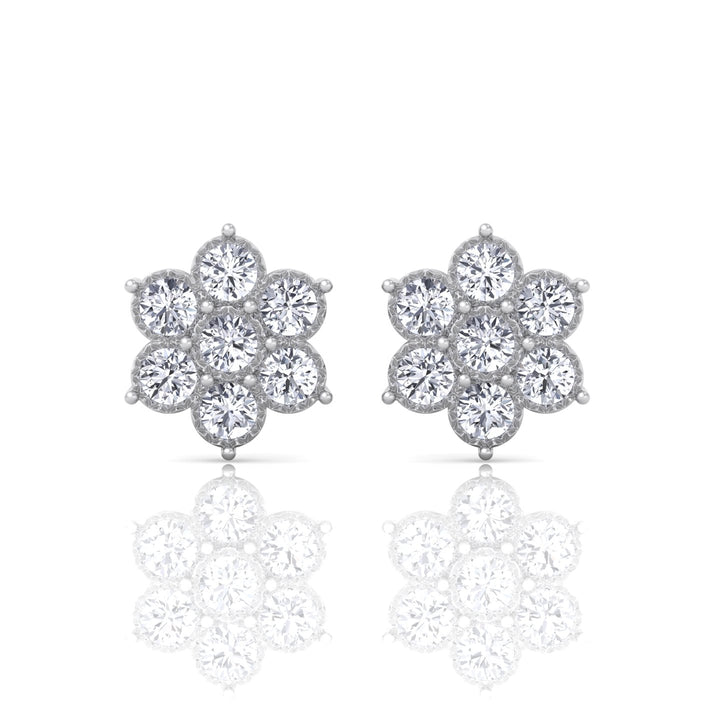 Vintage Style Natural Diamond Flower Earrings White Gold 18K