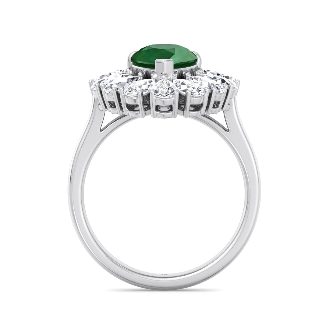 Sabrina - Pear Shape Green Emerald Engagement Ring with Pear Shape Diamond Halo
