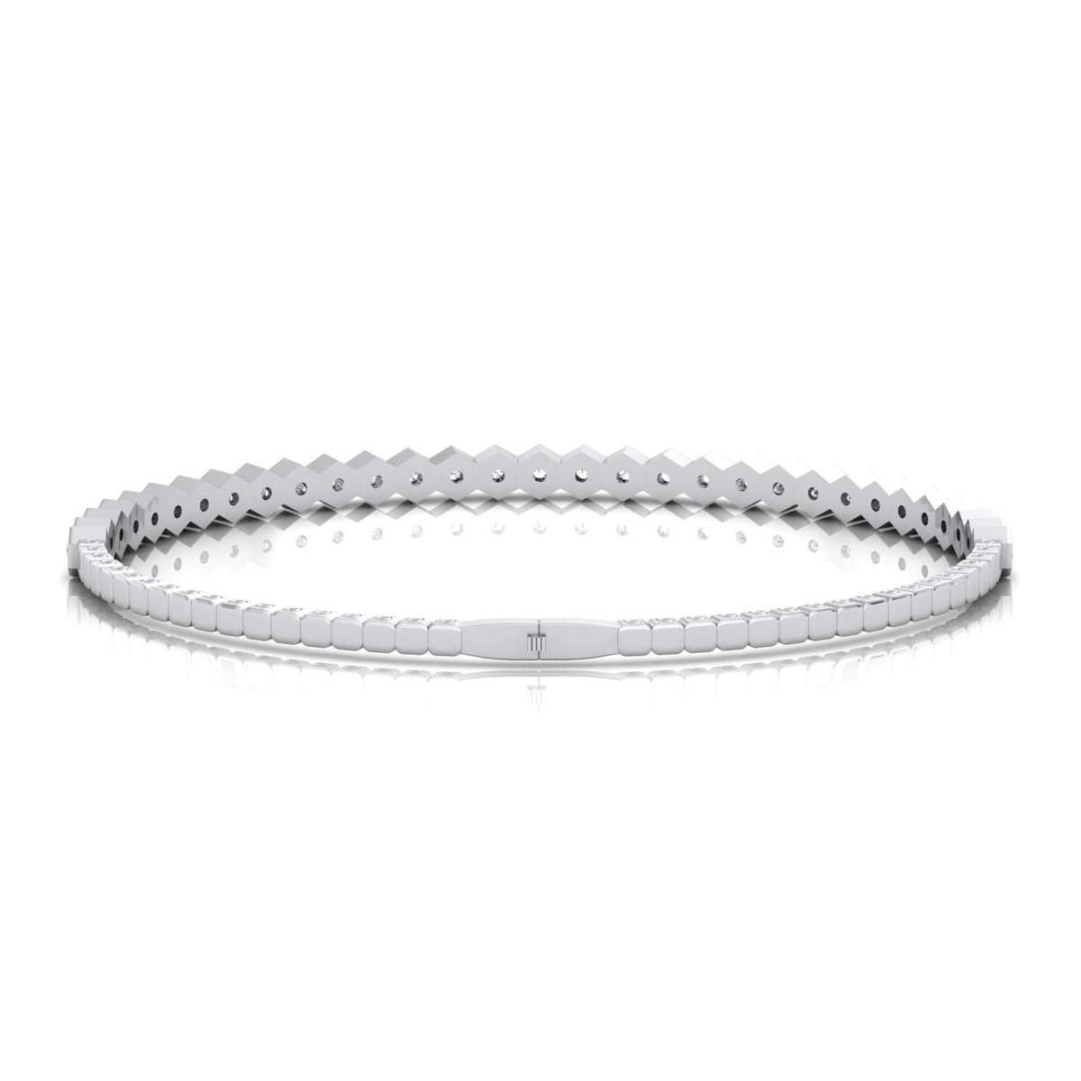 Hexagonal Bezel Set Natural Diamond Flexible Bangle White Gold