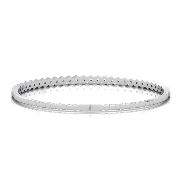 Hexagonal Bezel Set Natural Diamond Flexible Bangle White Gold