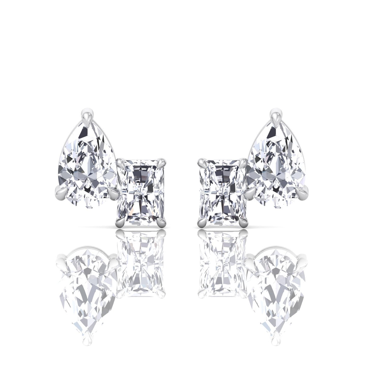 Radiant and Pear Shape Toi Et Moi Natural Diamond Studs-14K-18K- White Gold