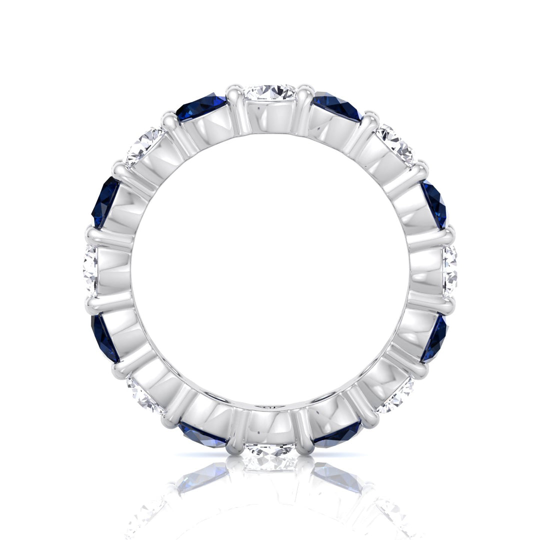 Round Alternating Natural Blue Sapphire and Diamonds Eternity Band  White Gold 