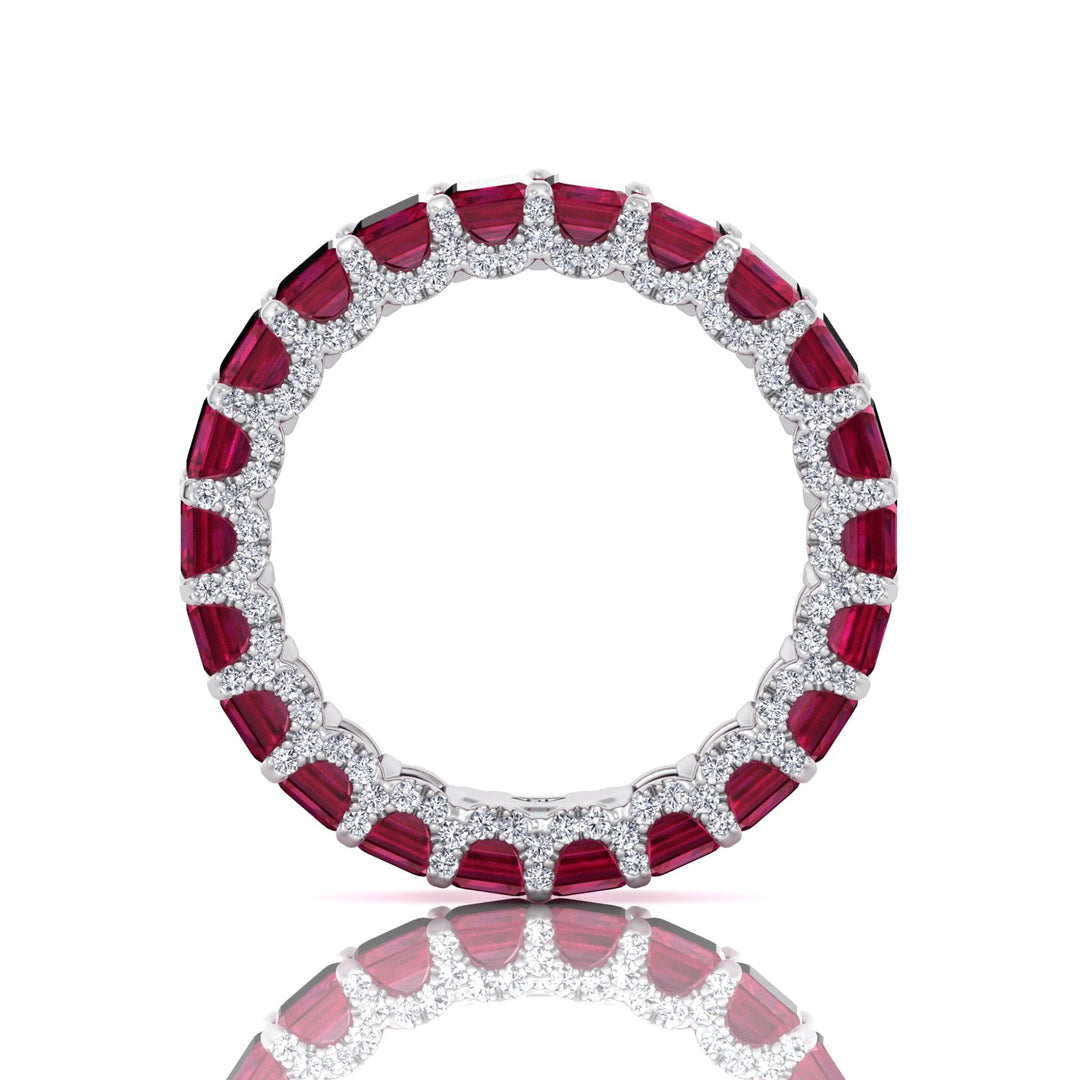 Emerald Cut Natural Red Ruby Eternity Band with Invisible Halo