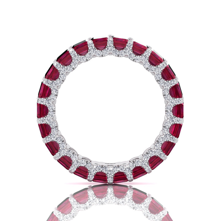 Emerald Cut Natural Red Ruby Eternity Band with Invisible Halo