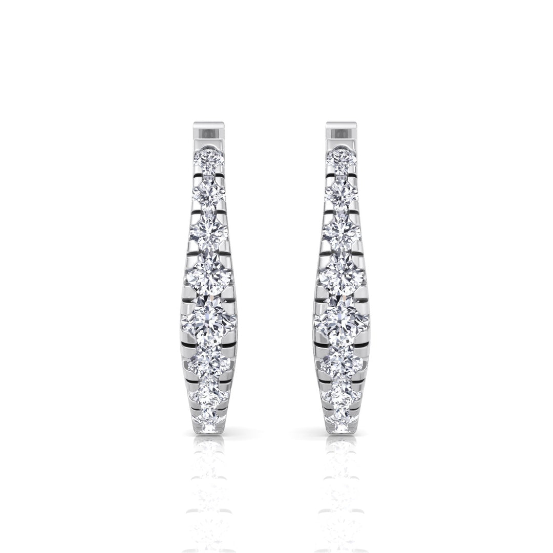 Graduated Round Shape Natural Diamond Huggie Hoop Earrings White Gold 18K