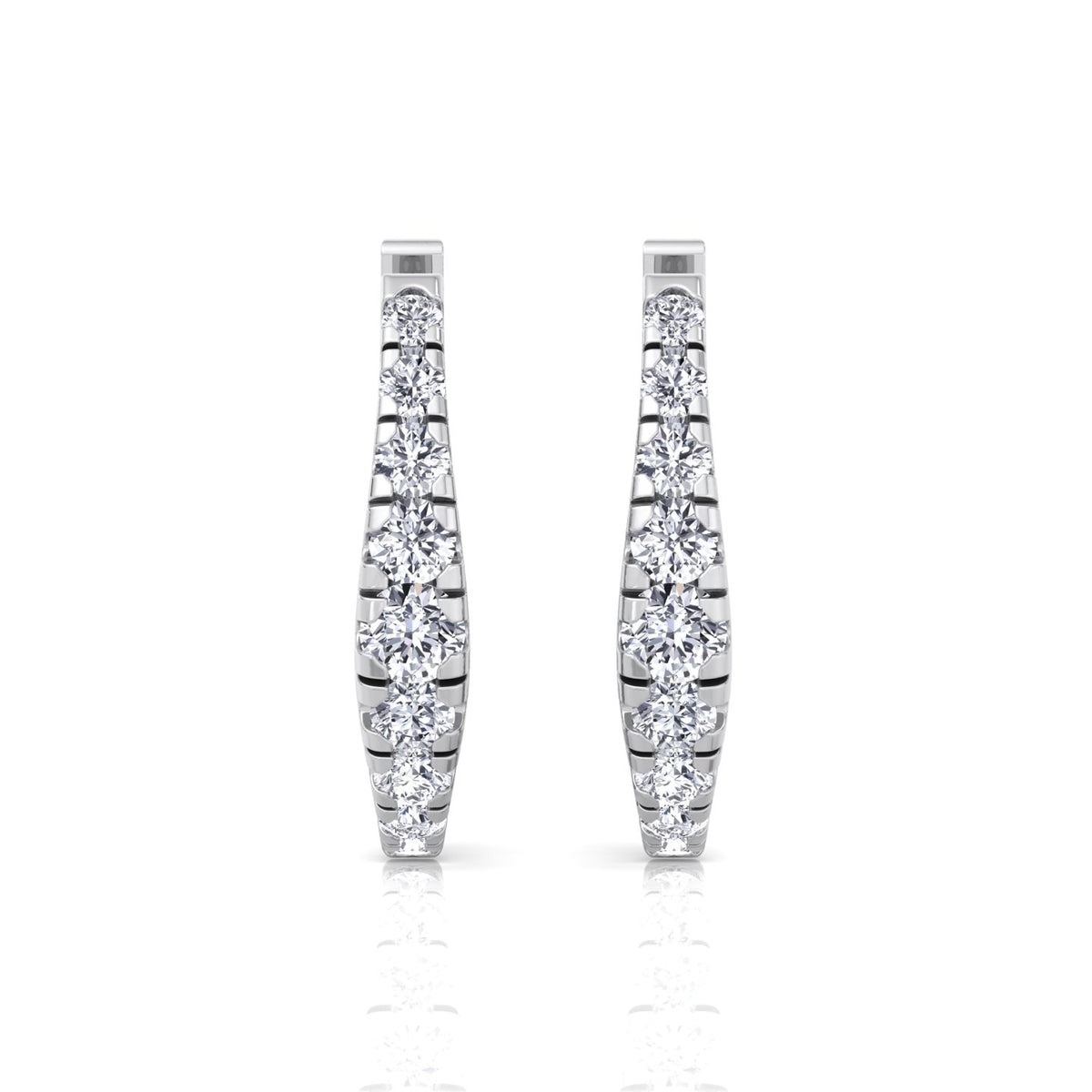 Graduated Round Shape Natural Diamond Huggie Hoop Earrings White Gold 18K