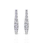 Graduated Round Shape Natural Diamond Huggie Hoop Earrings White Gold 18K