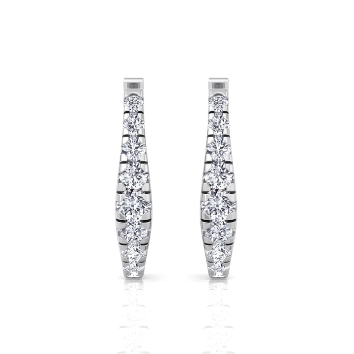 Graduated Round Shape Natural Diamond Huggie Hoop Earrings White Gold 18K