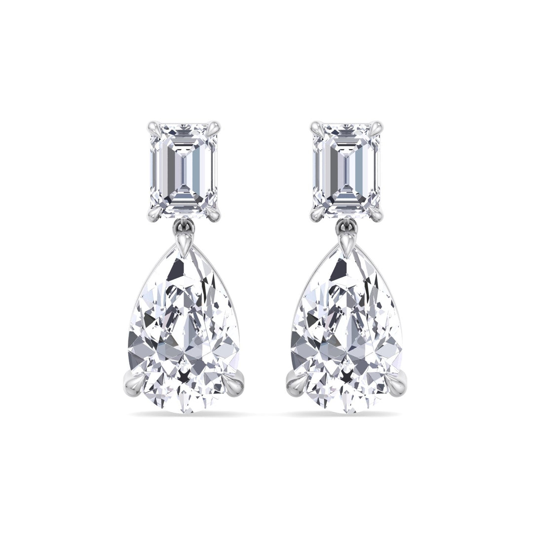 Emerald and Pear Shape Natural Diamond Drop Earrings White Gold 18K