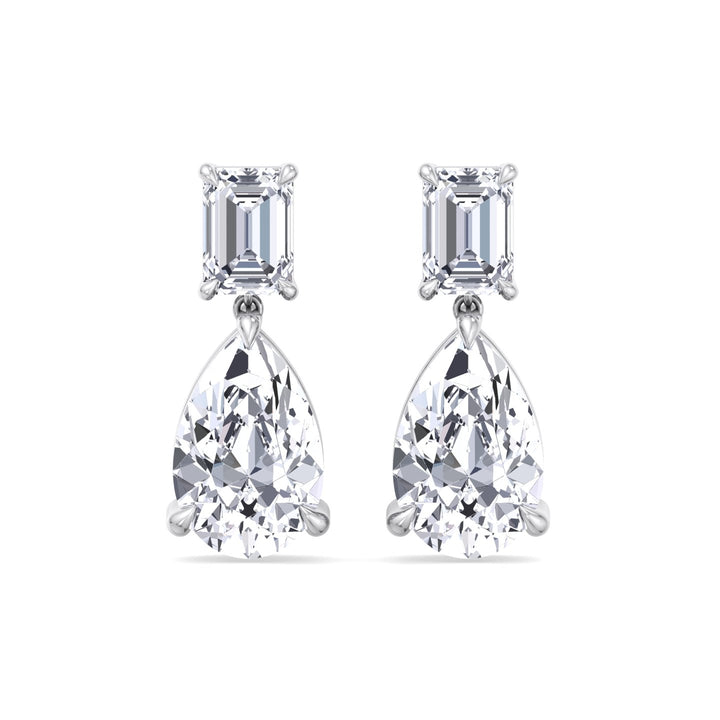 Emerald and Pear Shape Natural Diamond Drop Earrings White Gold 18K