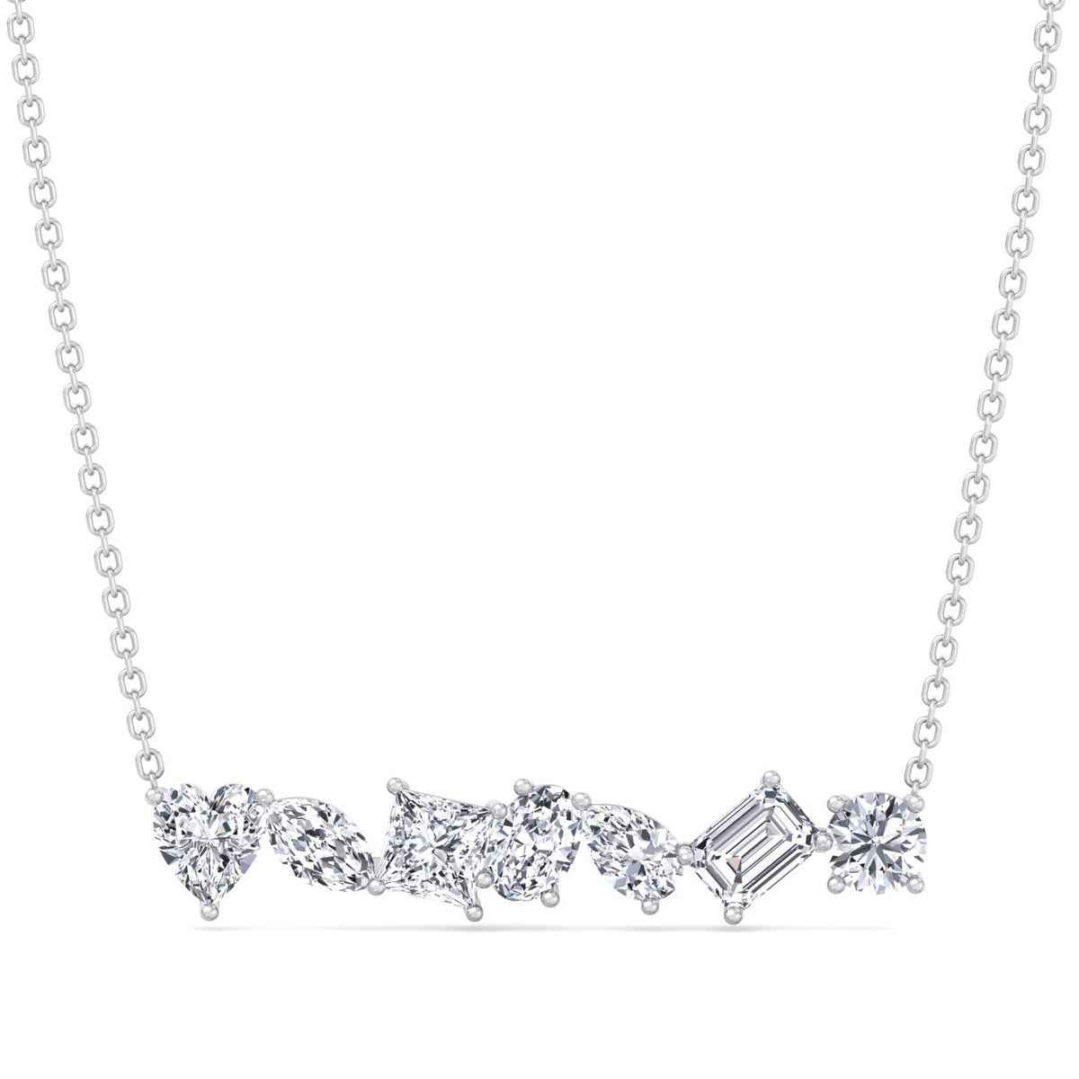 Multi Shape Natural Diamond Bar Pendant White Gold 14K