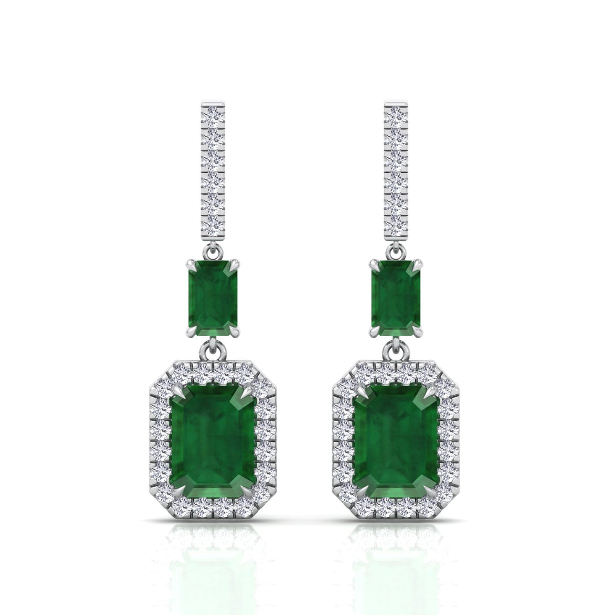 Natural Green Emerald & Diamond Drop Earrings-0.45CTW-14K-White Gold