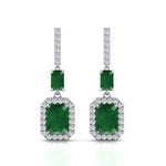 Natural Green Emerald & Diamond Drop Earrings-0.45CTW-14K-White Gold