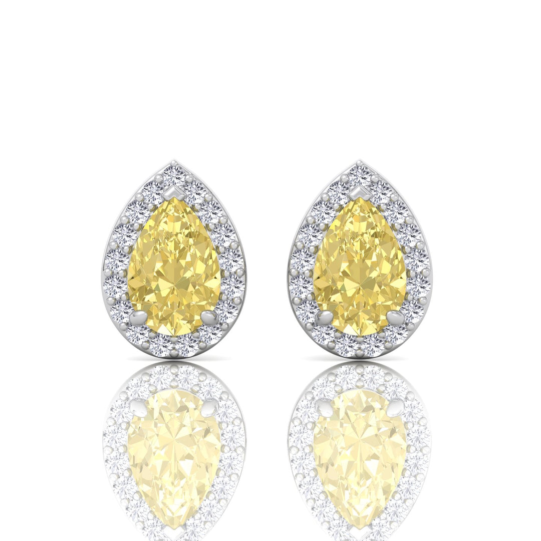 Pear Cut Natural Fancy Yellow Diamond Halo Studs