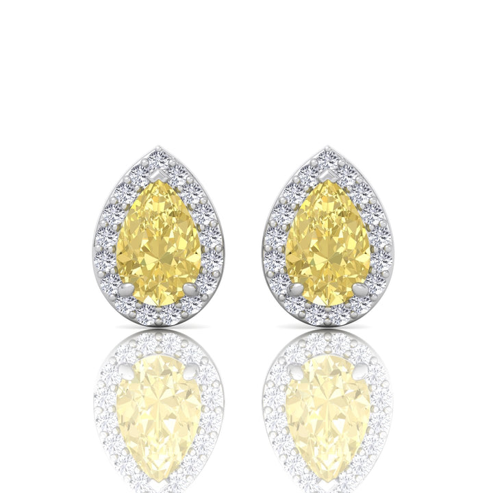 Pear Cut Natural Fancy Yellow Diamond Halo Studs