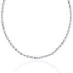 Oval Shape East to West Natural Diamond Tennis Necklace White Gold 18K