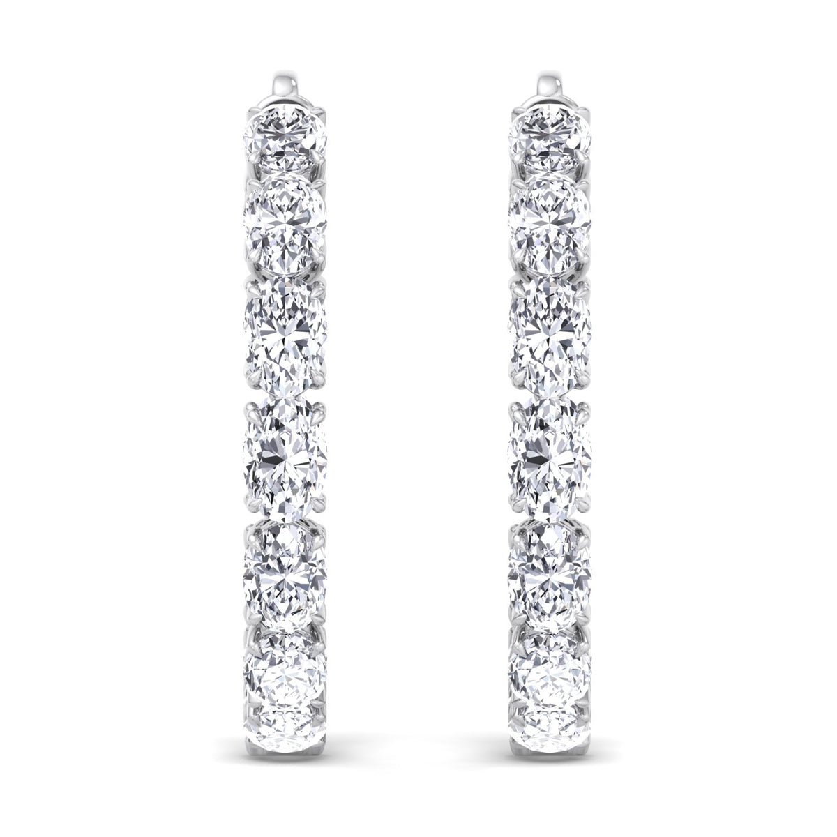 Inside Out Oval Natural Diamond Hoop Earring 1.25” White Gold